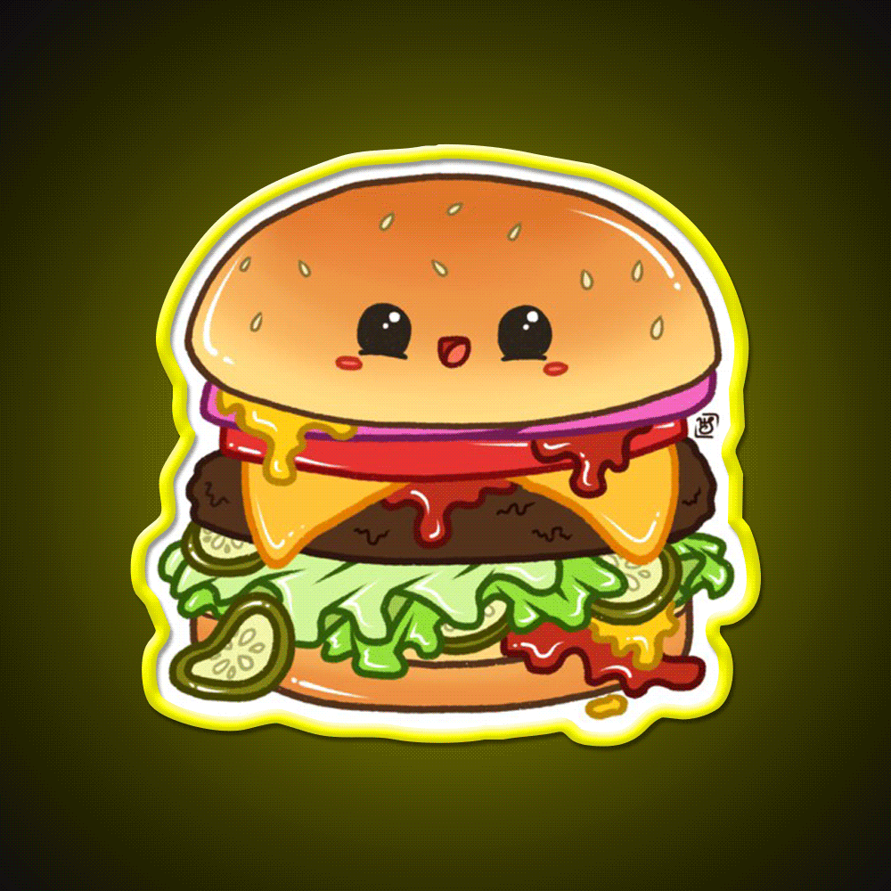 Kawaii Cheeseburger Fast Food Led Neon Sign For Burger Place Rgb Color - Custom LED neon sign front view