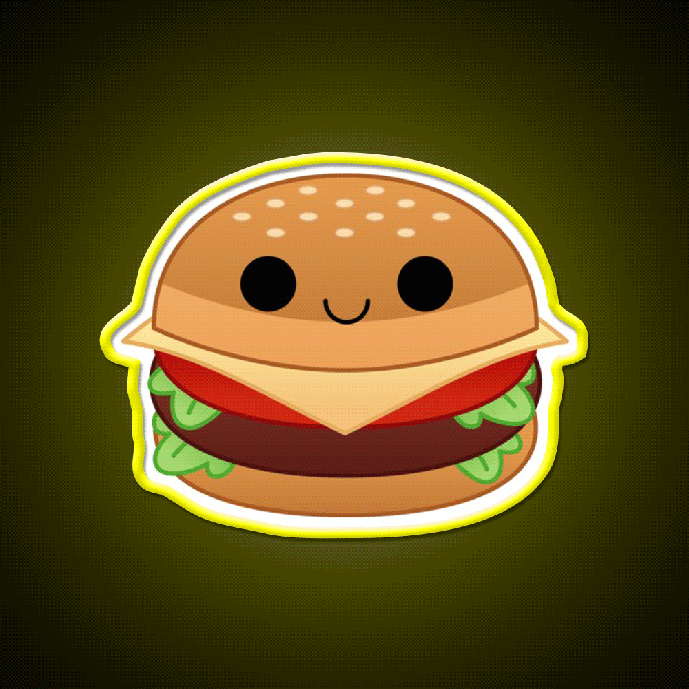 Kawaii Cheeseburger Fast Food Led Neon Sign For Burger Place Wall Art Rgb Color - Custom LED neon sign front view