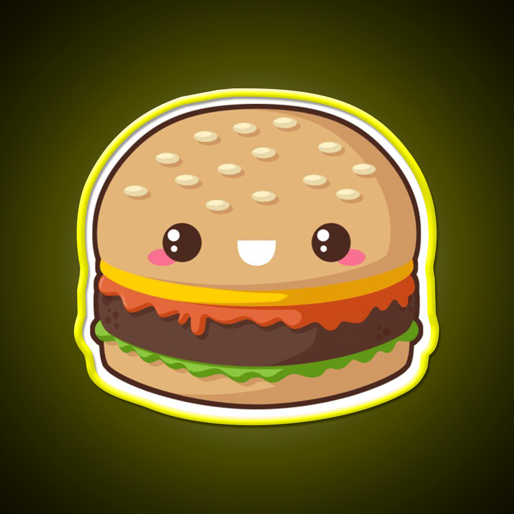 Kawaii Cheeseburger Fast Food Led Neon Sign For Burger Place Wall Decor Rgb Color - Custom LED neon sign front view