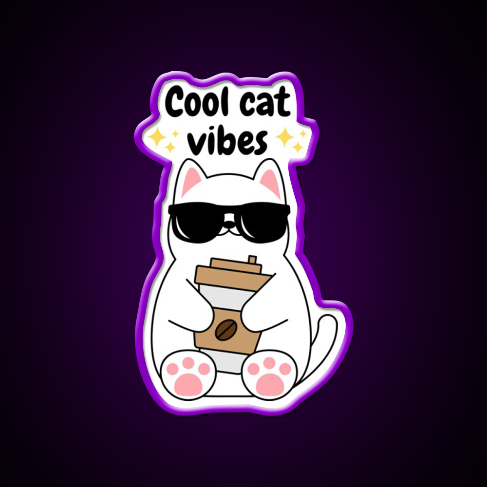 Kawaii Cool Cat Vibes Cafe Led Neon Sign Espresso Bar Art Rgb Color