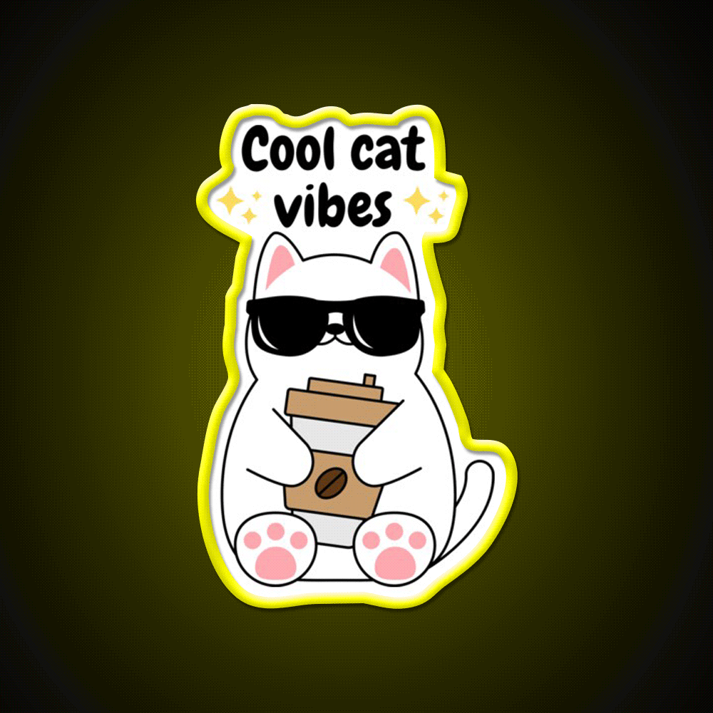 Kawaii Cool Cat Vibes Cafe Led Neon Sign Espresso Bar Art Rgb Color