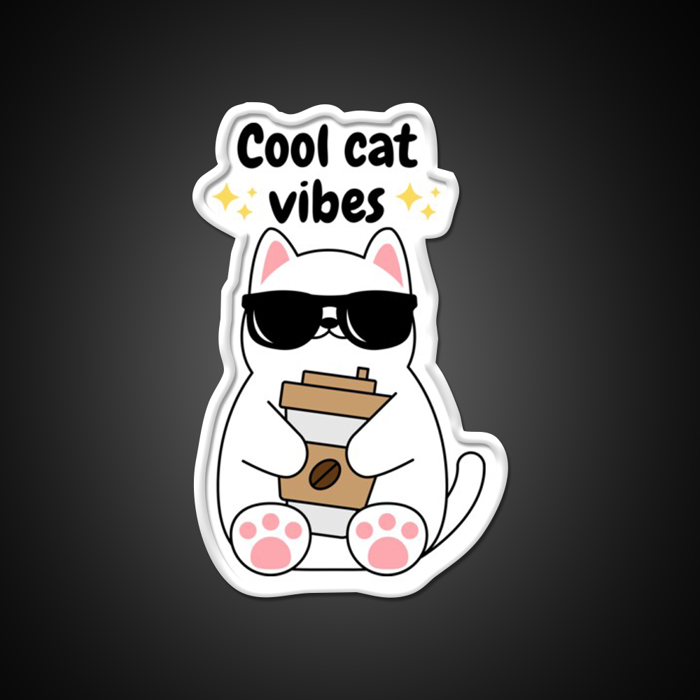 Kawaii Cool Cat Vibes Cafe Led Neon Sign Espresso Bar Art Rgb Color