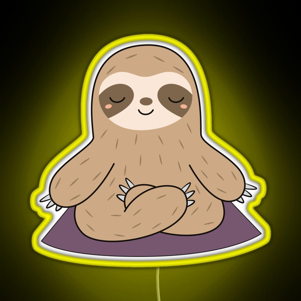 Kawaii Cute Yoga Meditating Sloth Rgb Neon Sign - Neon sign mounted on wall in room