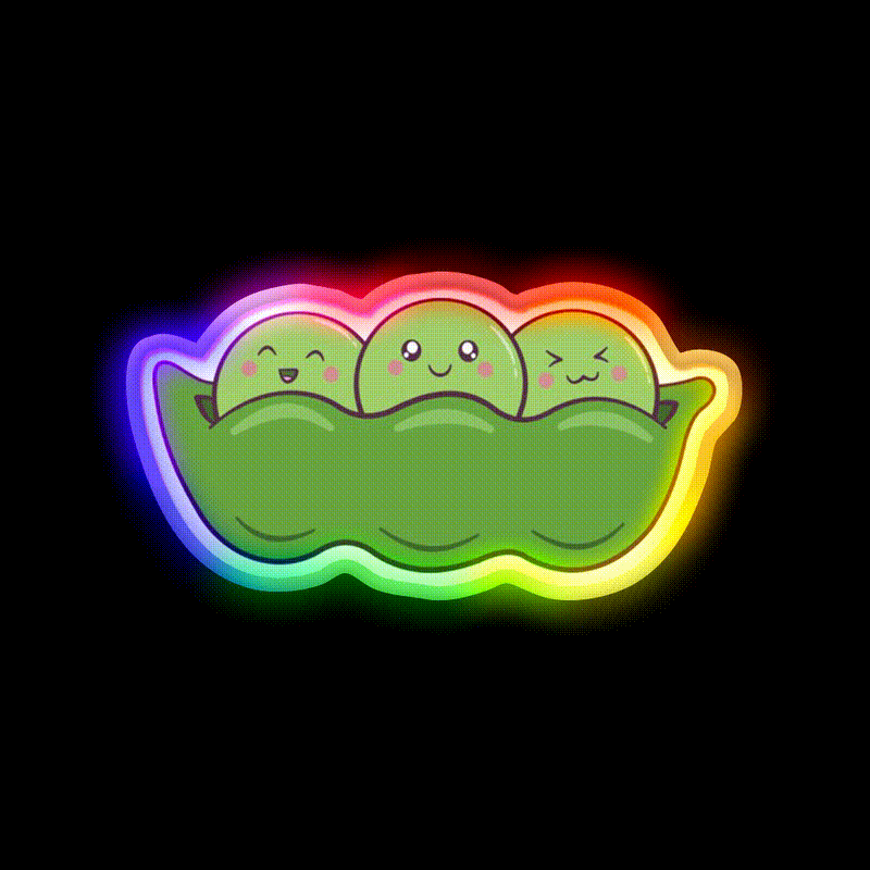 Kawaii Edamame Peas Snack Food Led Neon Sign Rgb Color - LED neon sign close-up detail