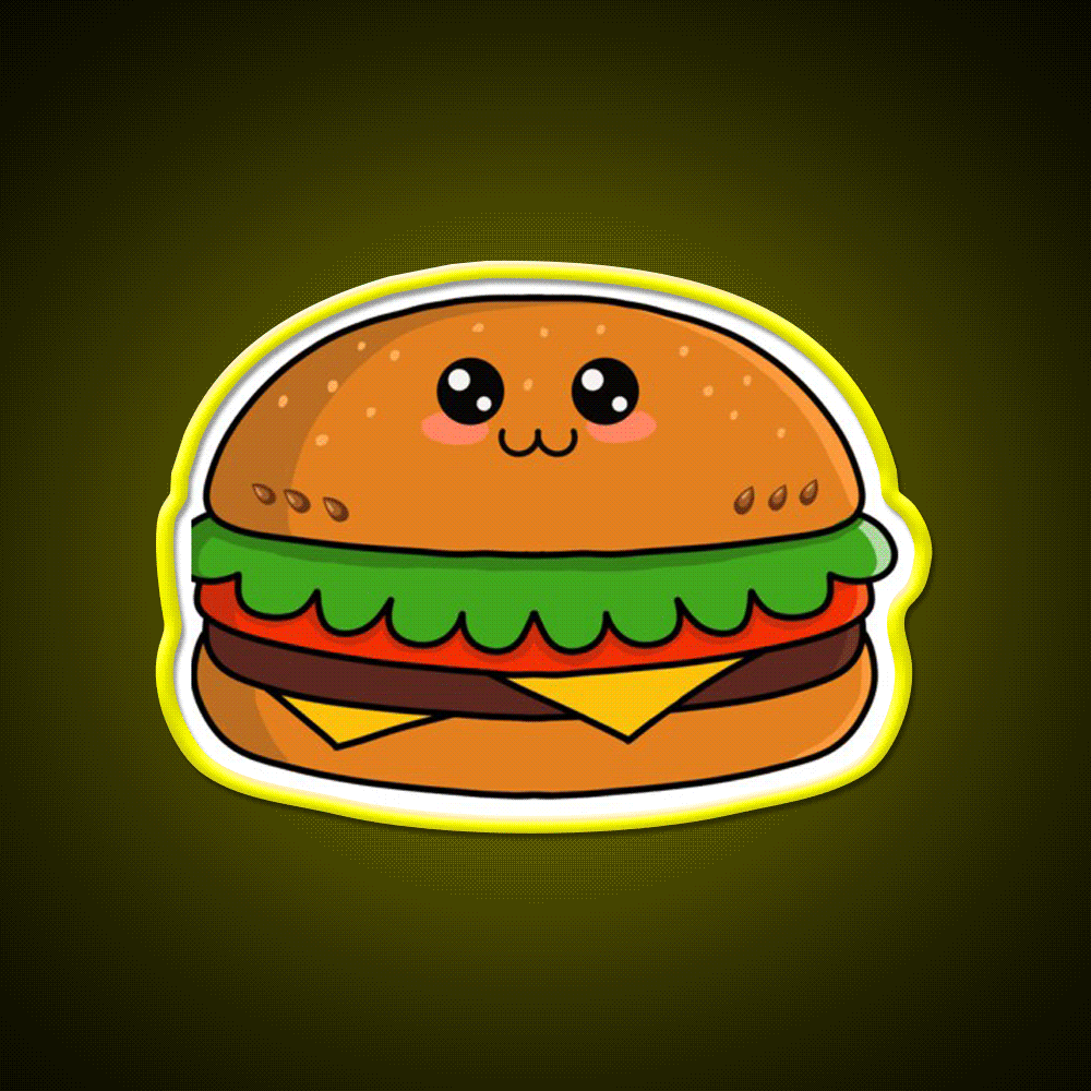 Kawaii Hamburger Fast Food Led Neon Sign For Burger Place Rgb Color - Custom LED neon sign front view