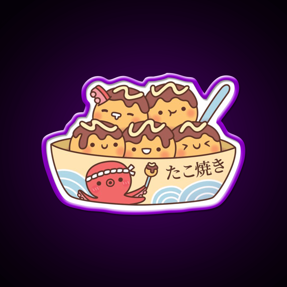 Kawaii Japanese Food Takoyaki Octopus Balls Snack Food Led Neon Sign Rgb Color - Shineneon
