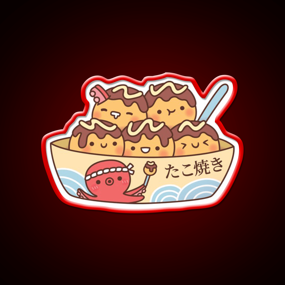 Kawaii Japanese Food Takoyaki Octopus Balls Snack Food Led Neon Sign Rgb Color - Shineneon