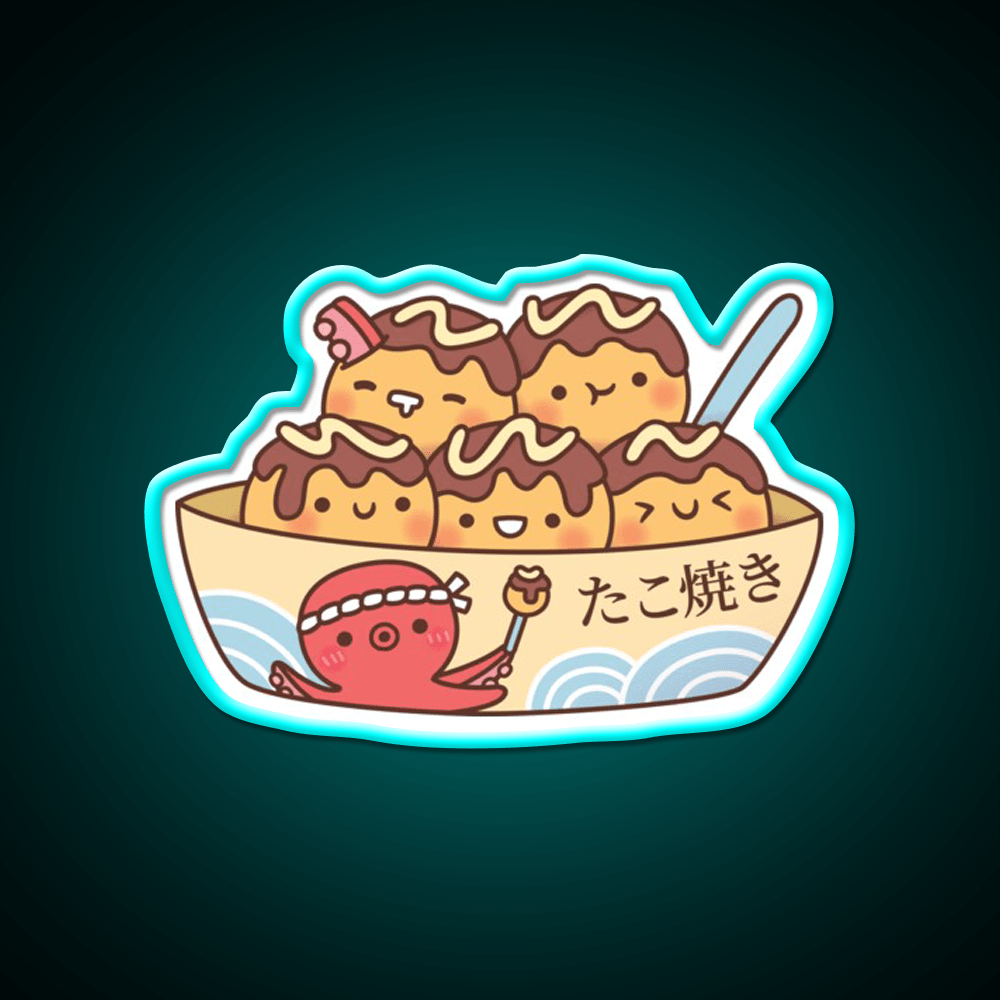 Kawaii Japanese Food Takoyaki Octopus Balls Snack Food Led Neon Sign Rgb Color - Shineneon