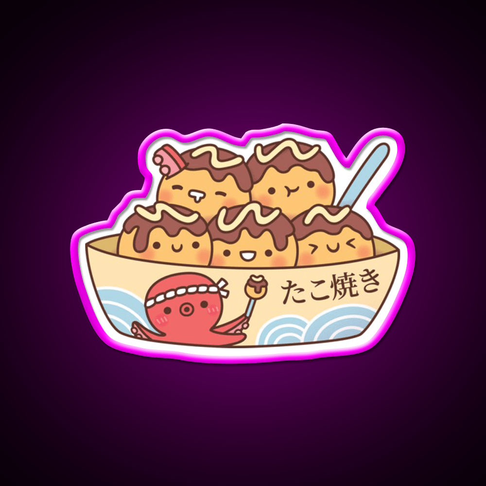 Kawaii Japanese Food Takoyaki Octopus Balls Snack Food Led Neon Sign Rgb Color - Shineneon