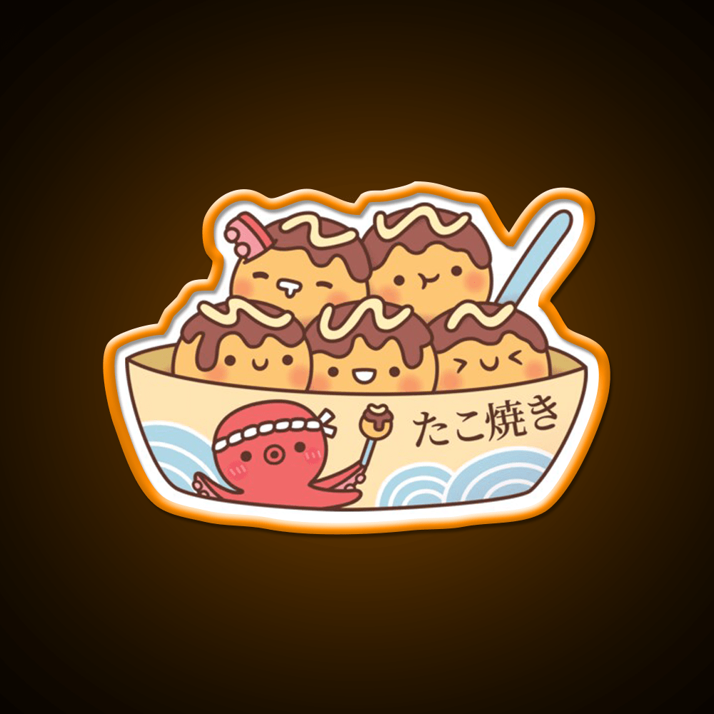 Kawaii Japanese Food Takoyaki Octopus Balls Snack Food Led Neon Sign Rgb Color - Shineneon