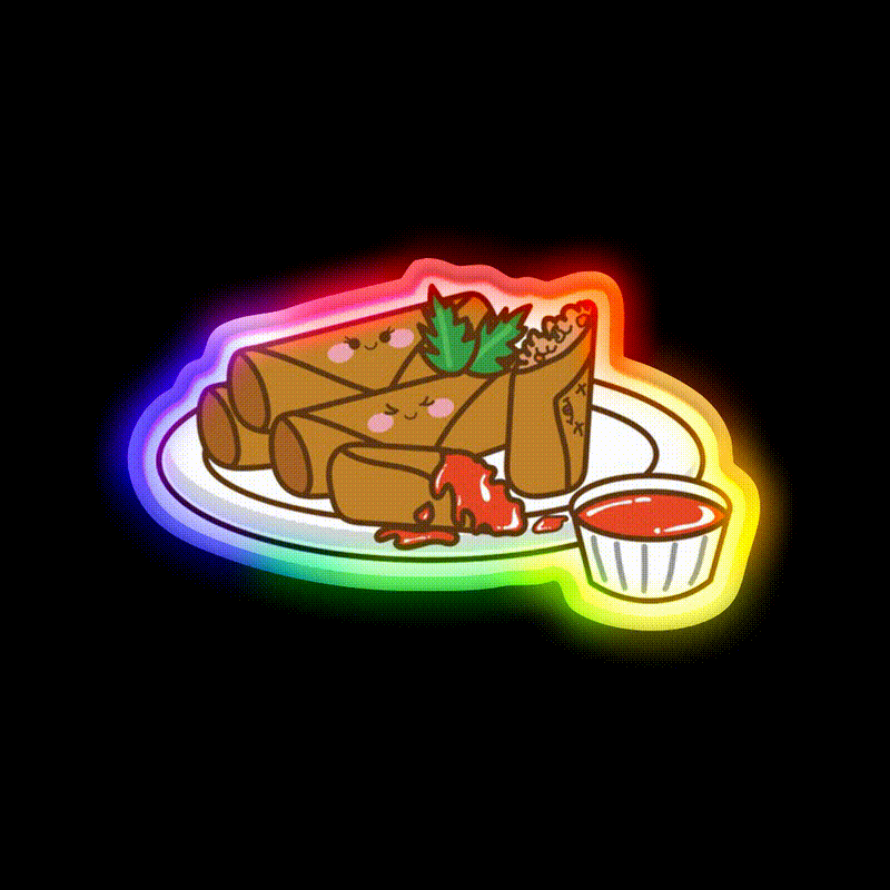 Kawaii Lumpia Snack Food Led Neon Sign Rgb Color - LED neon sign close-up detail