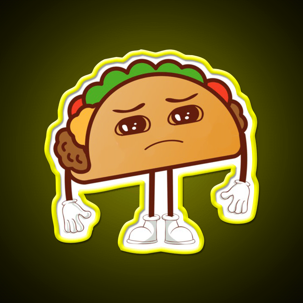 Kawaii Sad Taco Led Neon Sign Mexican Food Sign Rgb Color - Custom LED neon sign front view