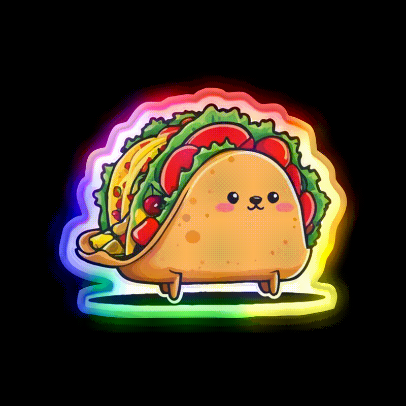 Kawaii Taco Cinco De Mayo Aesthetic Food Taco Led Neon Sign Rgb Color - LED neon sign close-up detail