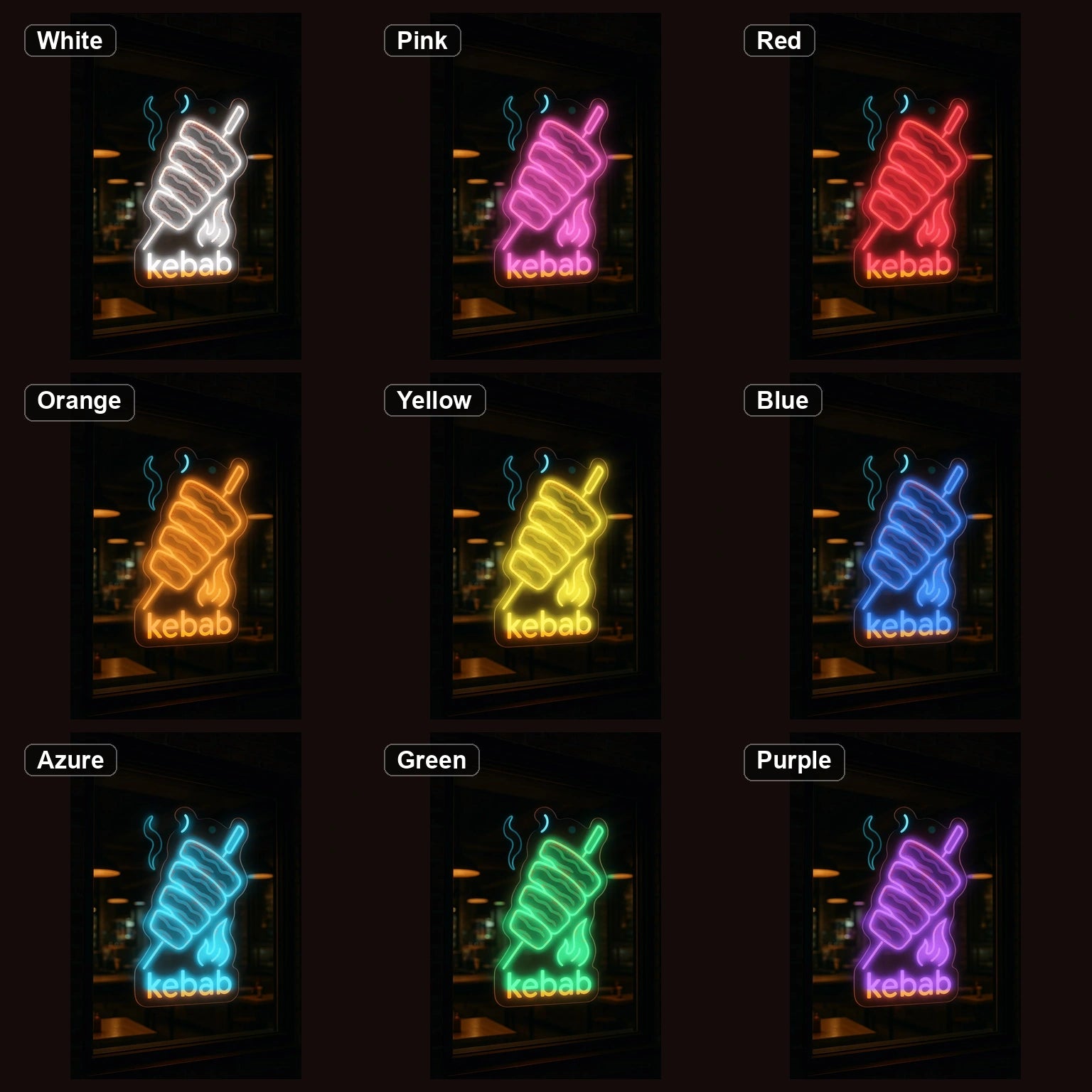Kebab Spit LED Neon Sign Home Garage Wall Decoration color grid