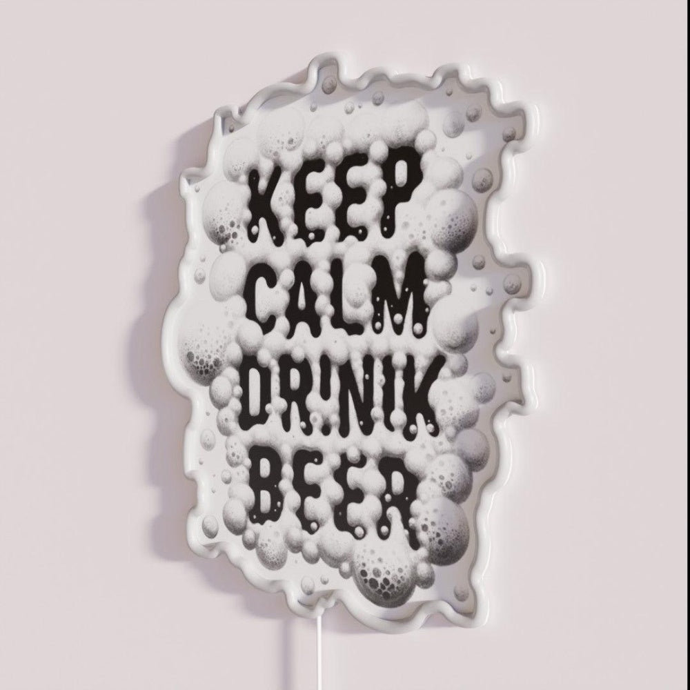 Keep Calm And Drink Beer Keep Calm Rgb Led Neon Sign - Neon sign mounted on wall in room