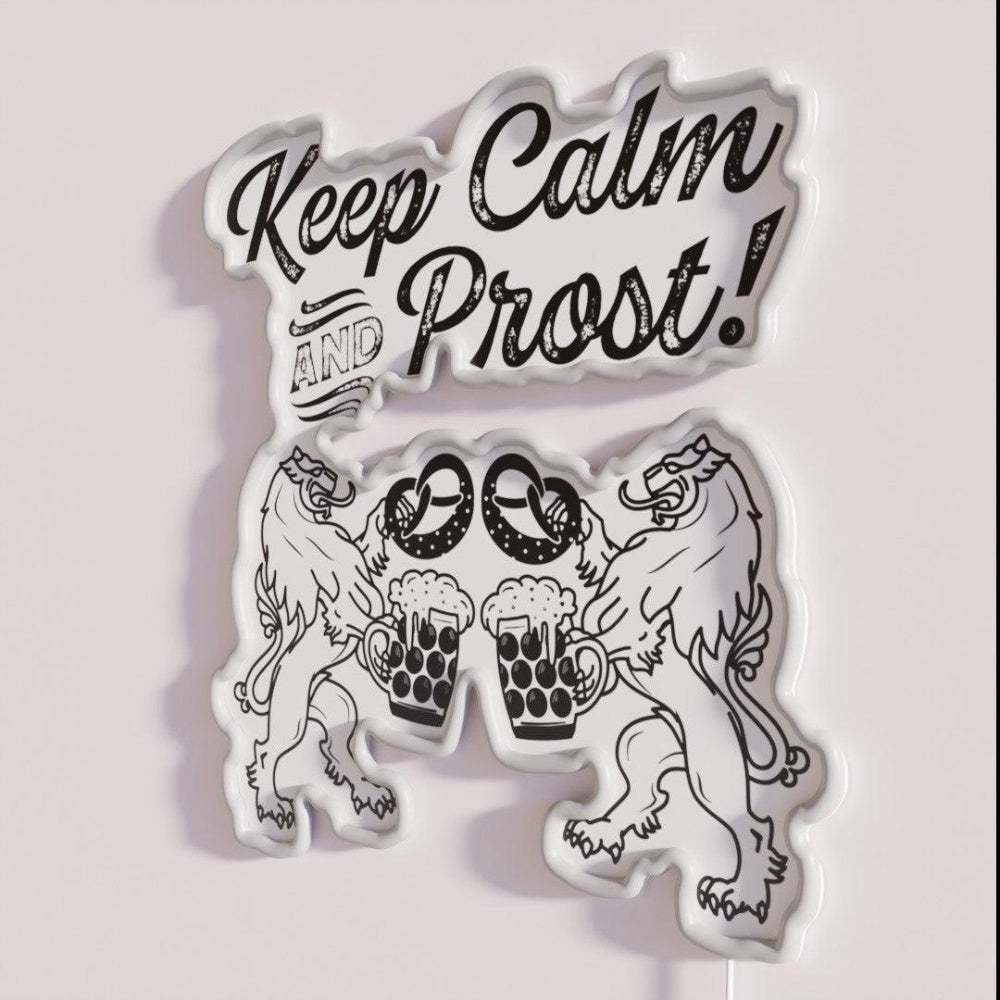 Keep Calm Bavarian Lions Rgb Led Neon Sign - Neon sign mounted on wall in room