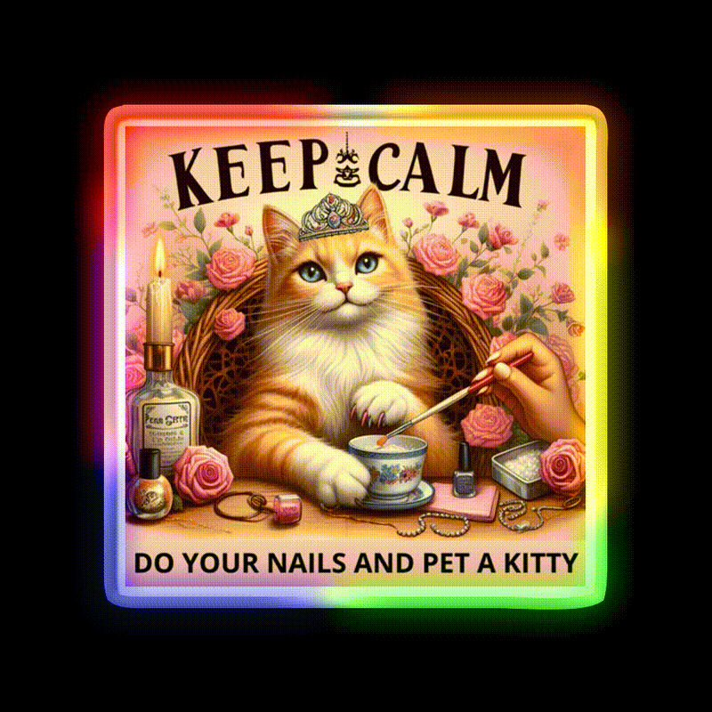 Keep Calm Do Your Nails And Pet A Kitty Nail Salon Led Neon Sign Rgb Color - LED neon sign close-up detail