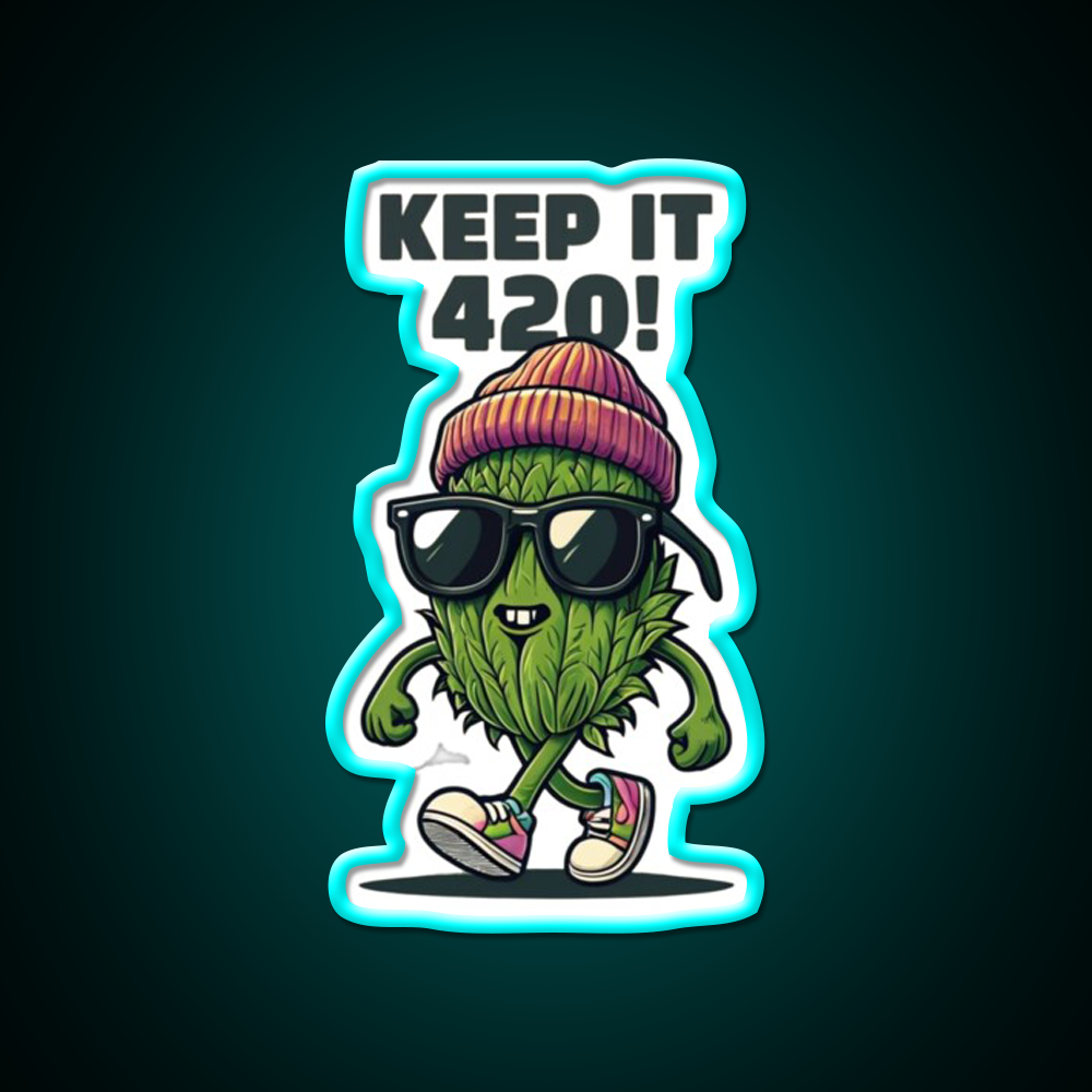 Keep It 420 Cool Walking Nug Hemp Inspired Green Leaf Led Neon Sign Rgb Color - Size and dimension reference