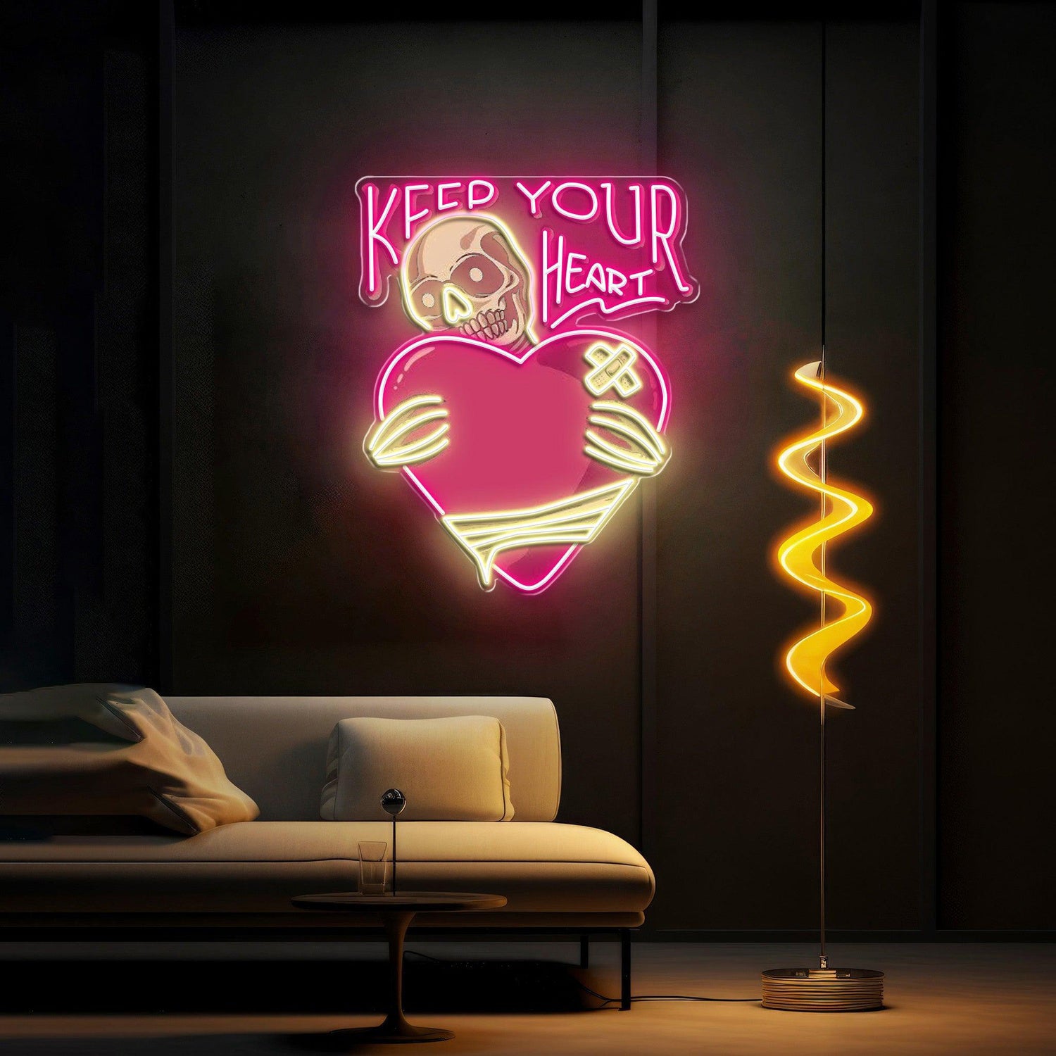 Keep Your Heart Skull Bone Uv Printed Led Neon Sign Artwork For Dark Punk Home Bar Decor | Shineneon
