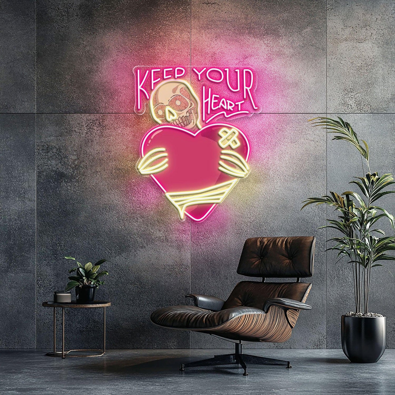 Keep Your Heart Skull Bone Uv Printed Led Neon Sign Artwork For Dark Punk Home Bar Decor | Shineneon