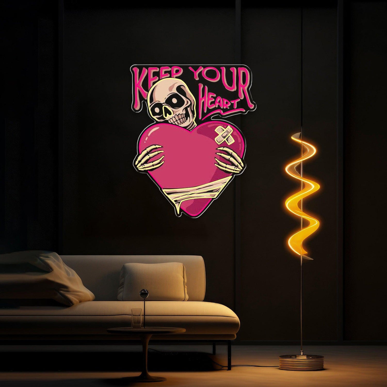 Keep Your Heart Skull Bone Uv Printed Led Neon Sign Artwork For Dark Punk Home Bar Decor | Shineneon