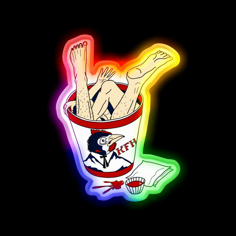 Kentucky Fried Human Bucket Fast Food Led Neon Sign For Burger Place Rgb Color - LED neon sign close-up detail