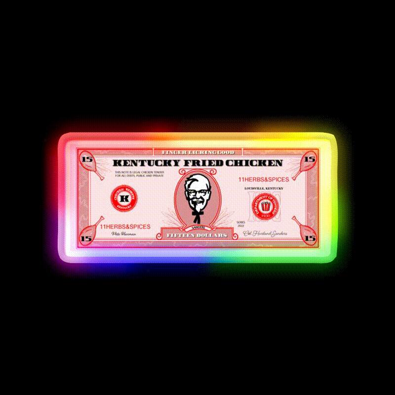 Kfc Dollar Bill Fast Food Led Neon Sign For Burger Place Rgb Color - LED neon sign close-up detail