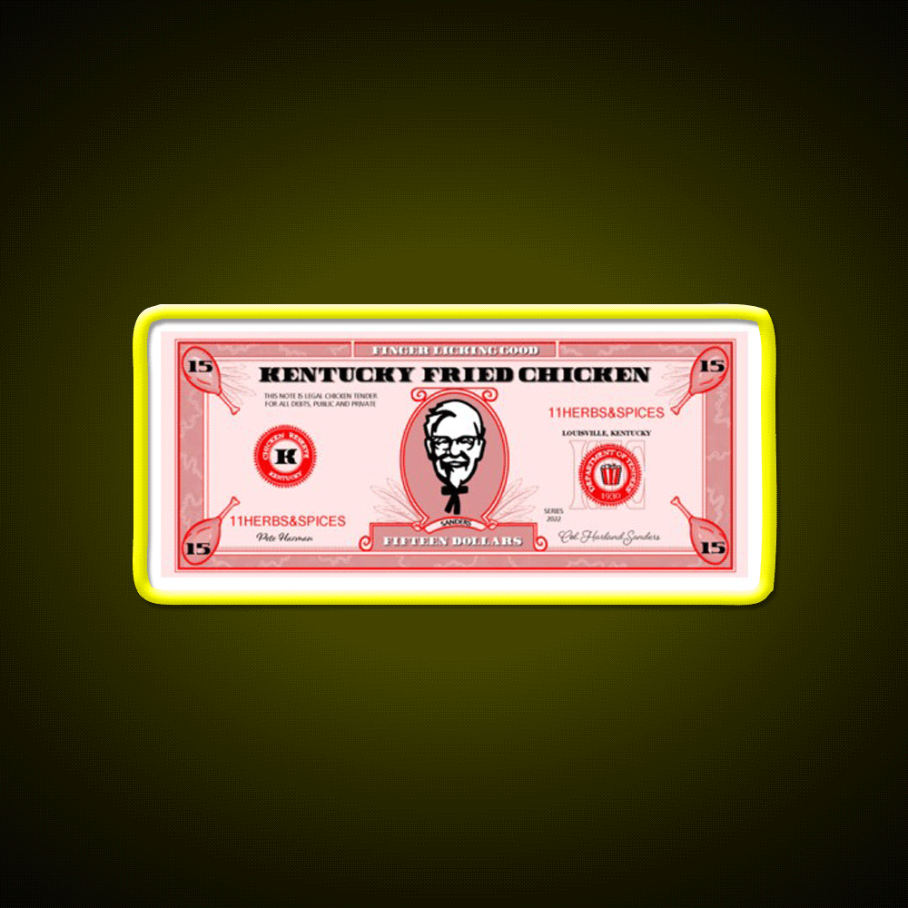 Kfc Dollar Bill Fast Food Led Neon Sign For Burger Place Rgb Color - Custom LED neon sign front view