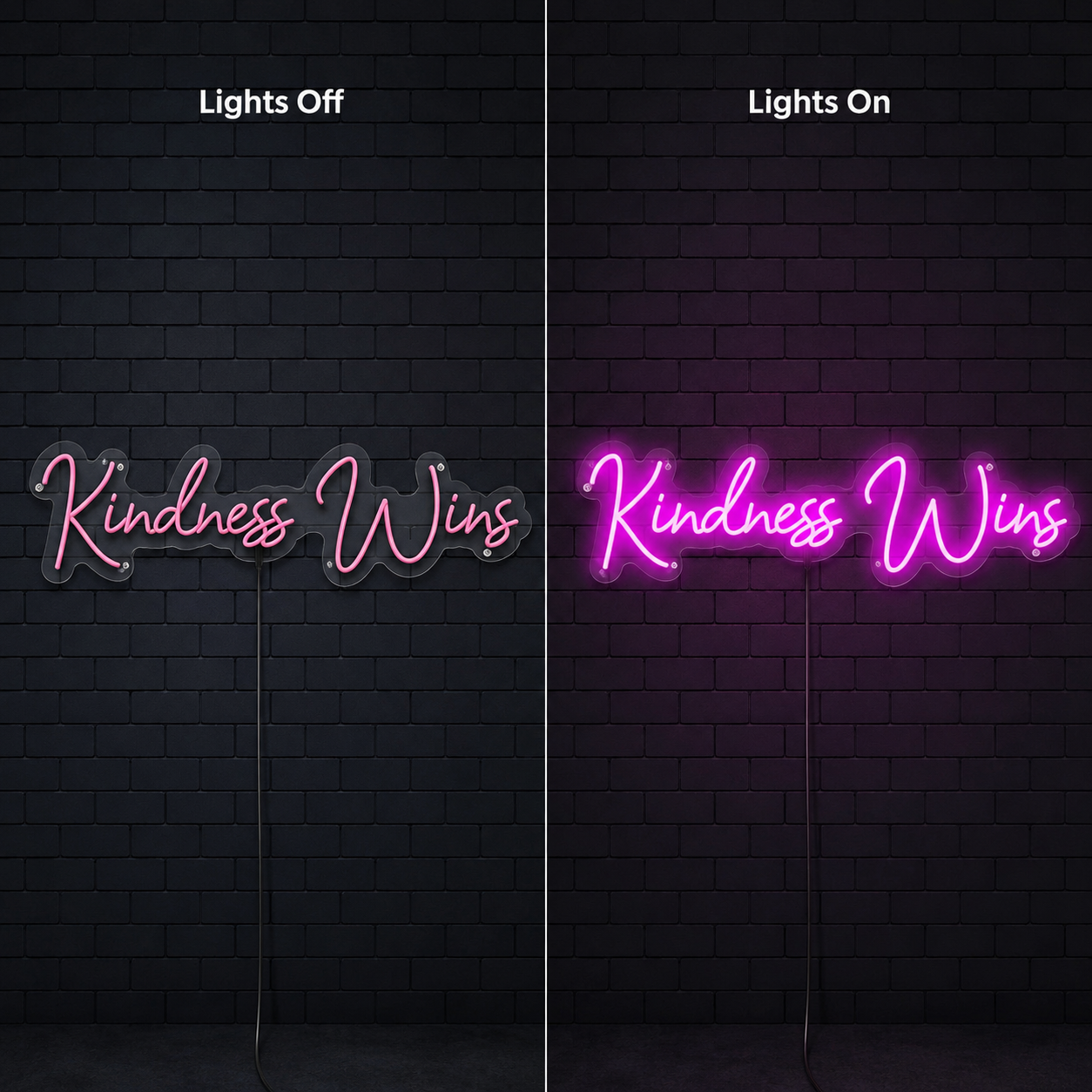 Kindness Wins LED Neon Sign - 06 Day Night Comparison
