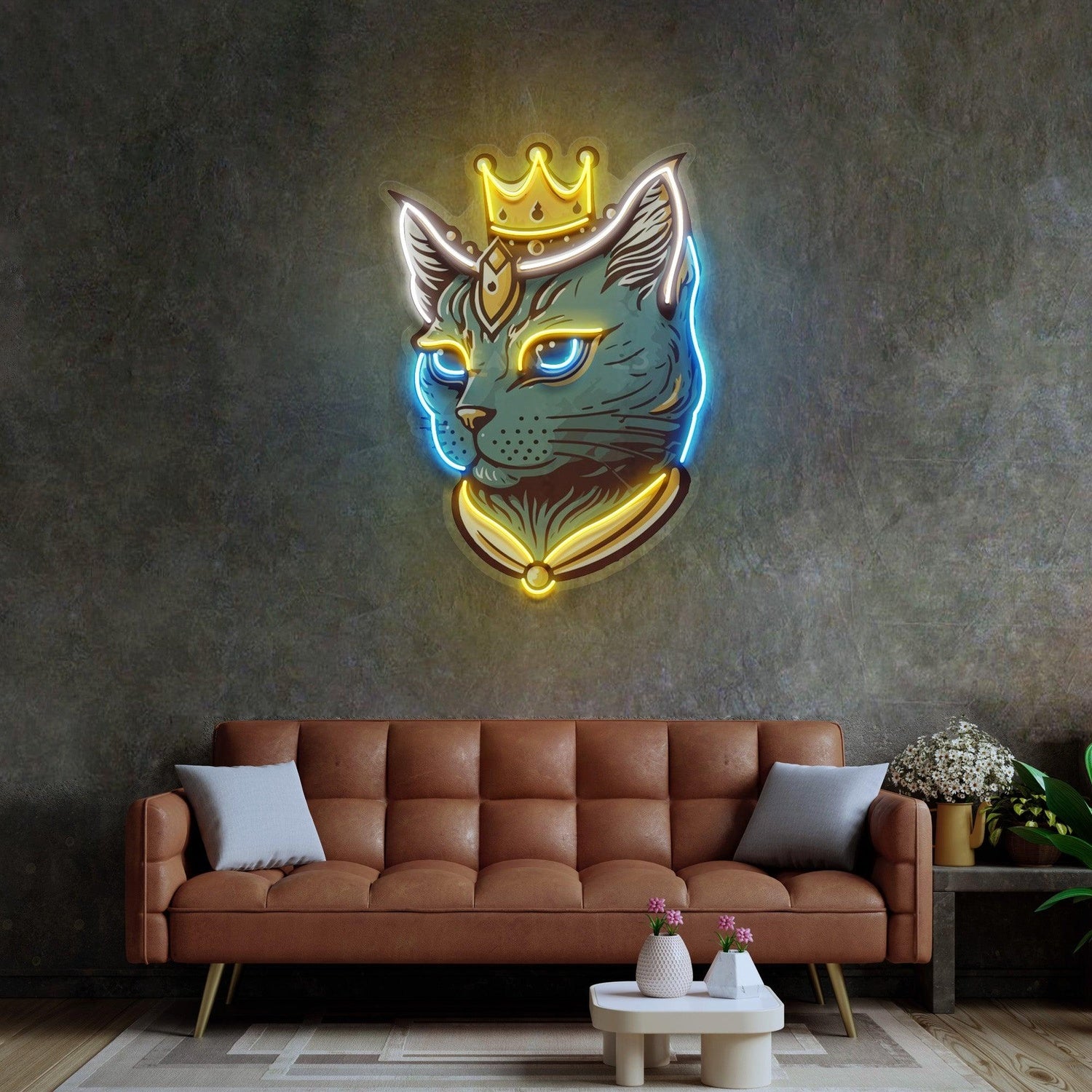 King Cat Crown Uv Printed Led Neon Sign For Indoor Wall Art Decor | Shineneon