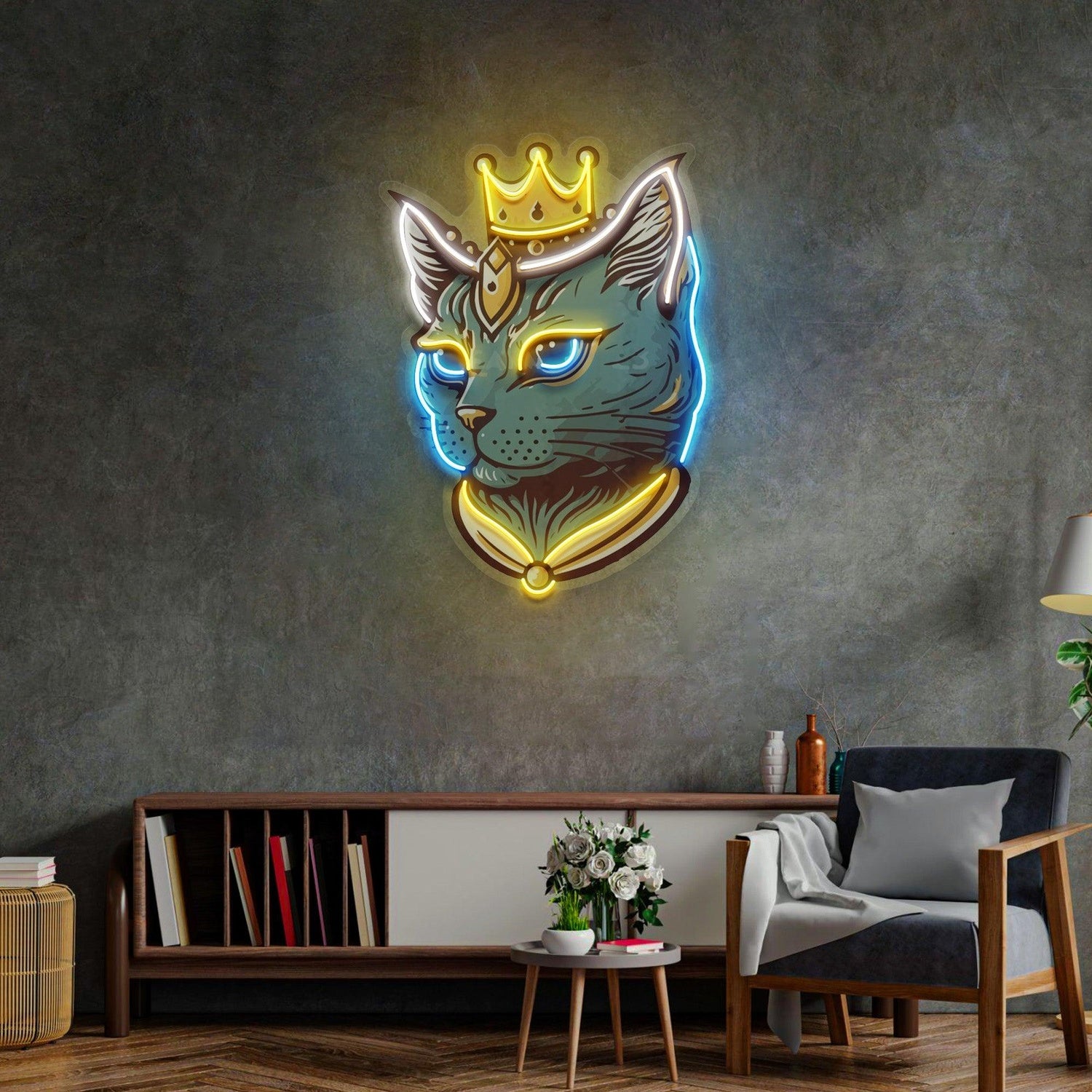 King Cat Crown Uv Printed Led Neon Sign For Indoor Wall Art Decor | Shineneon