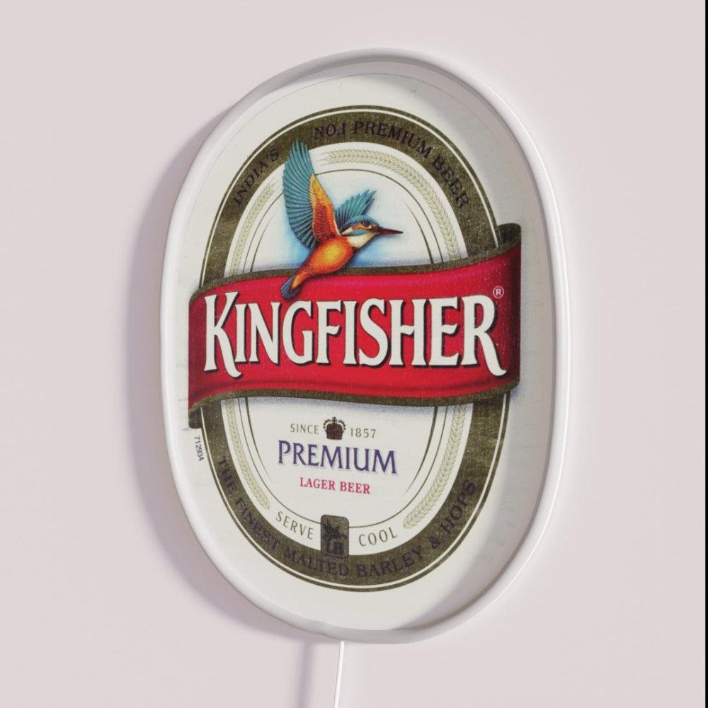 Kingfisher Beer Rgb Led Neon Sign - Neon sign mounted on wall in room