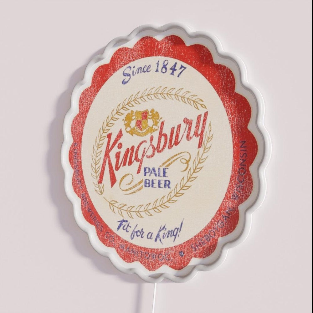 Kingsbury Vintage Beer Manitowoc Sheboygan Wisconsin Breweriana Rgb Led Neon Sign - Neon sign mounted on wall in room