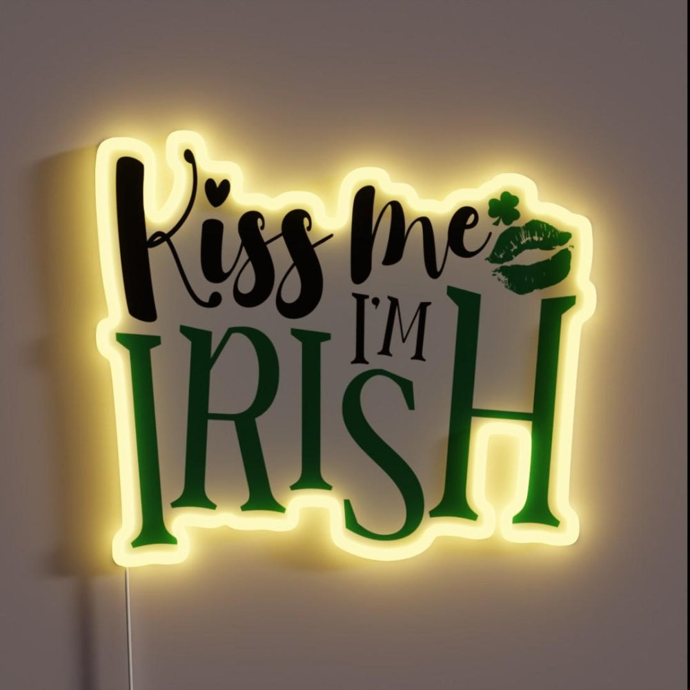 Kiss Me I M Irish Happy St Patricks Day Irish Holiday Lucky Clover Rgb Led Neon Sign - Custom LED neon sign front view