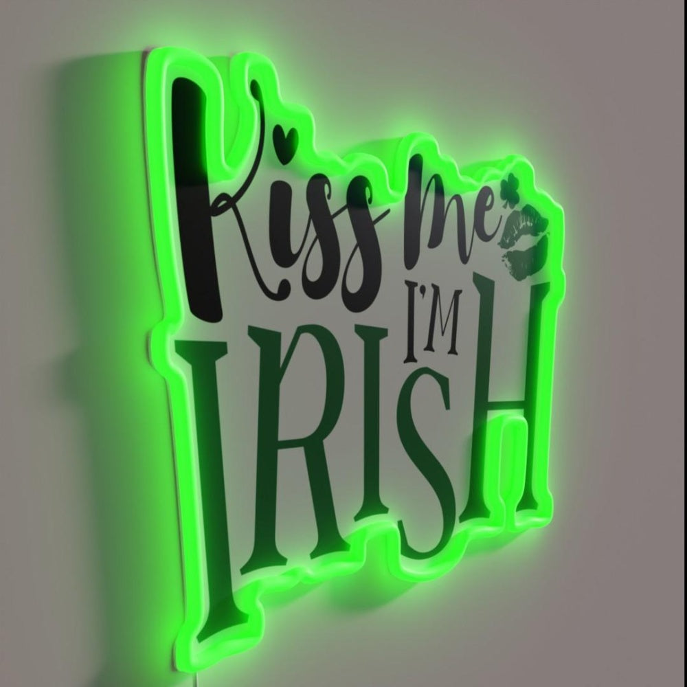 Kiss Me I M Irish Happy St Patricks Day Irish Holiday Lucky Clover Rgb Led Neon Sign - LED neon sign close-up detail