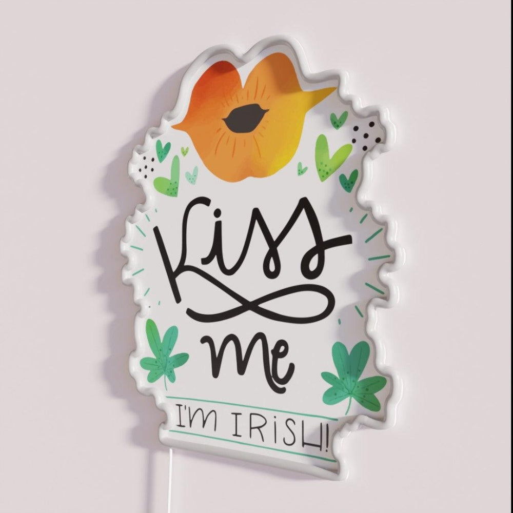 Kiss Me I M Irish St Patricks Day Rgb Led Neon Sign - Neon sign mounted on wall in room