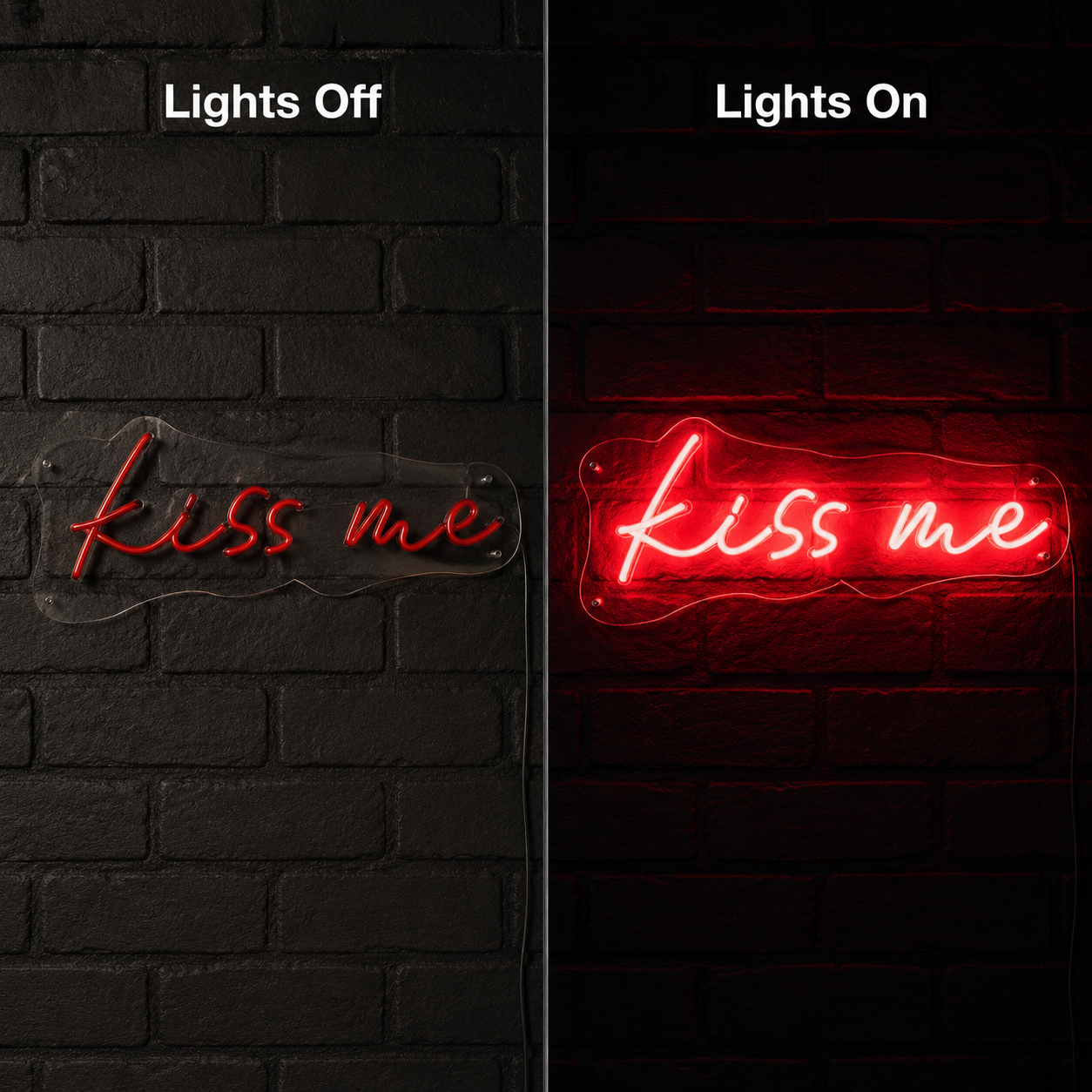 Kiss Me LED Neon Sign Bedroom Wall Art - 06 Day Night Comparison