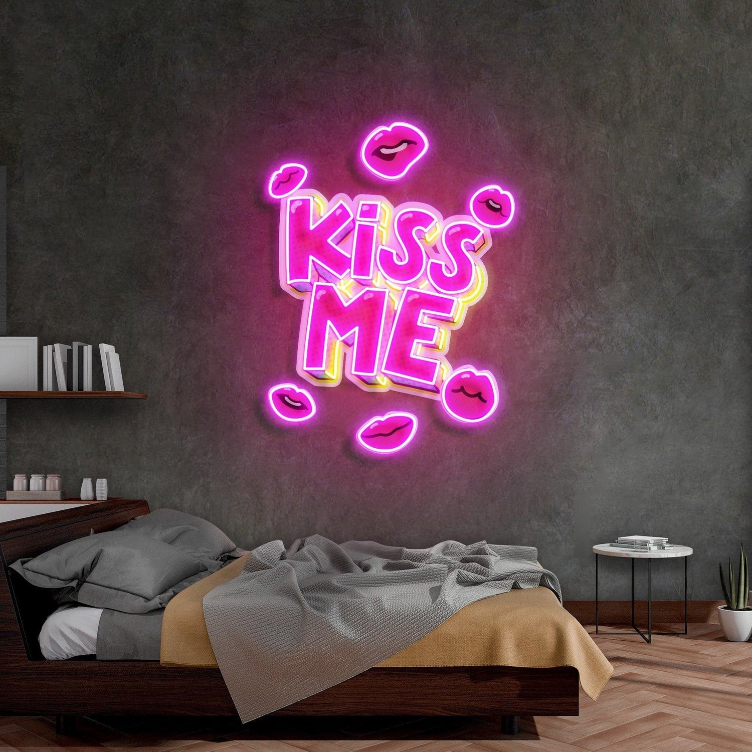 Kiss Me Lips Uv Printed Led Neon Sign For Bedroom Wall Art Decor | Shineneon