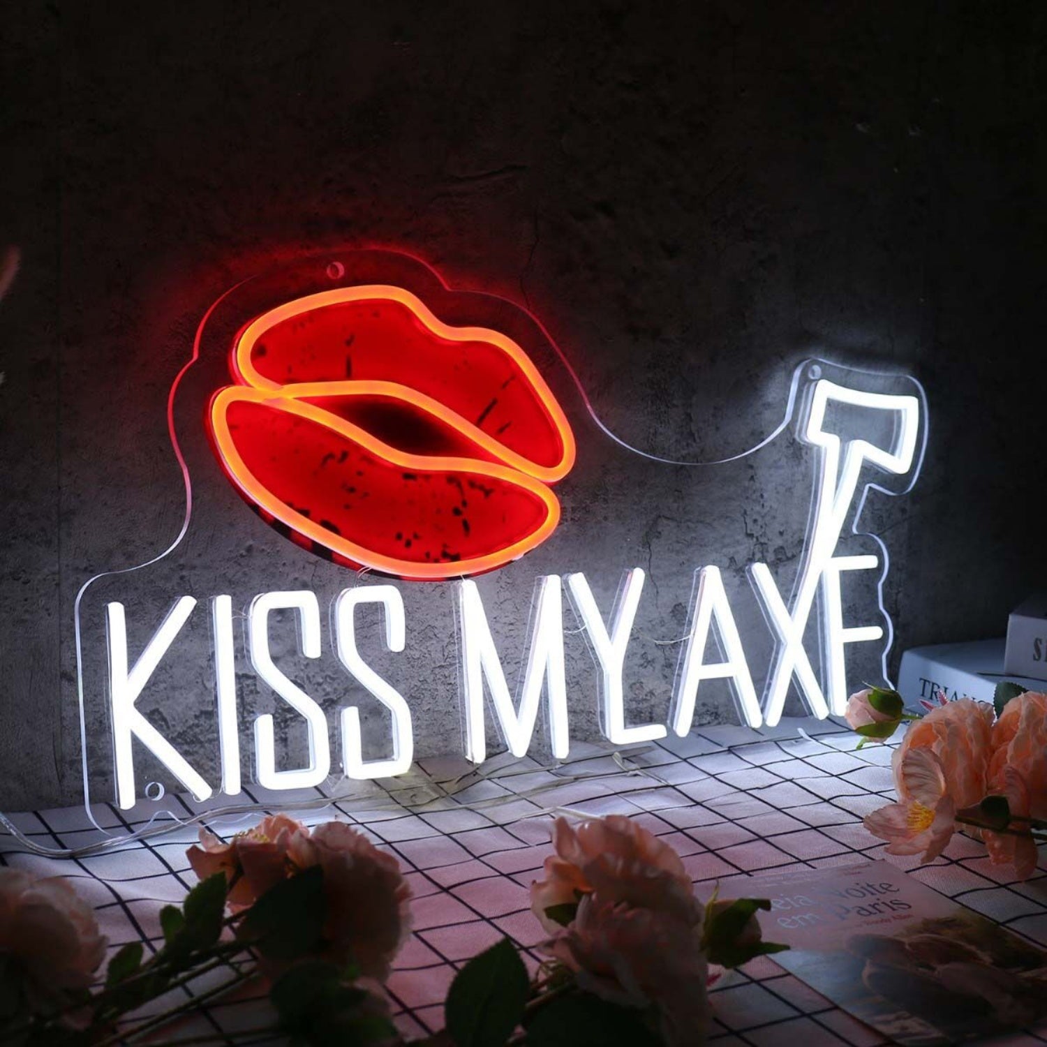 Kiss My Axe White Led Neon Sign | Shineneon