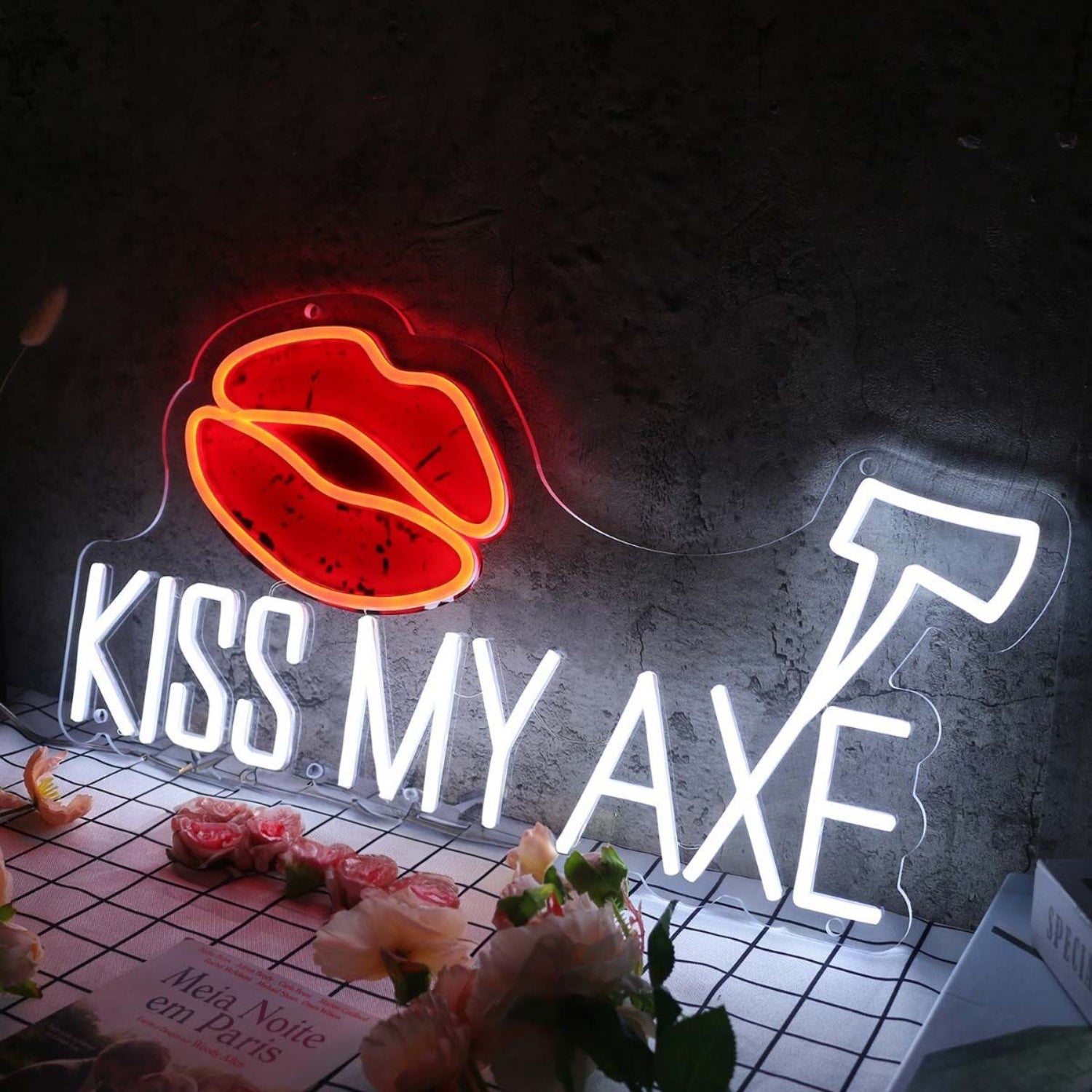 Kiss My Axe White Led Neon Sign | Shineneon