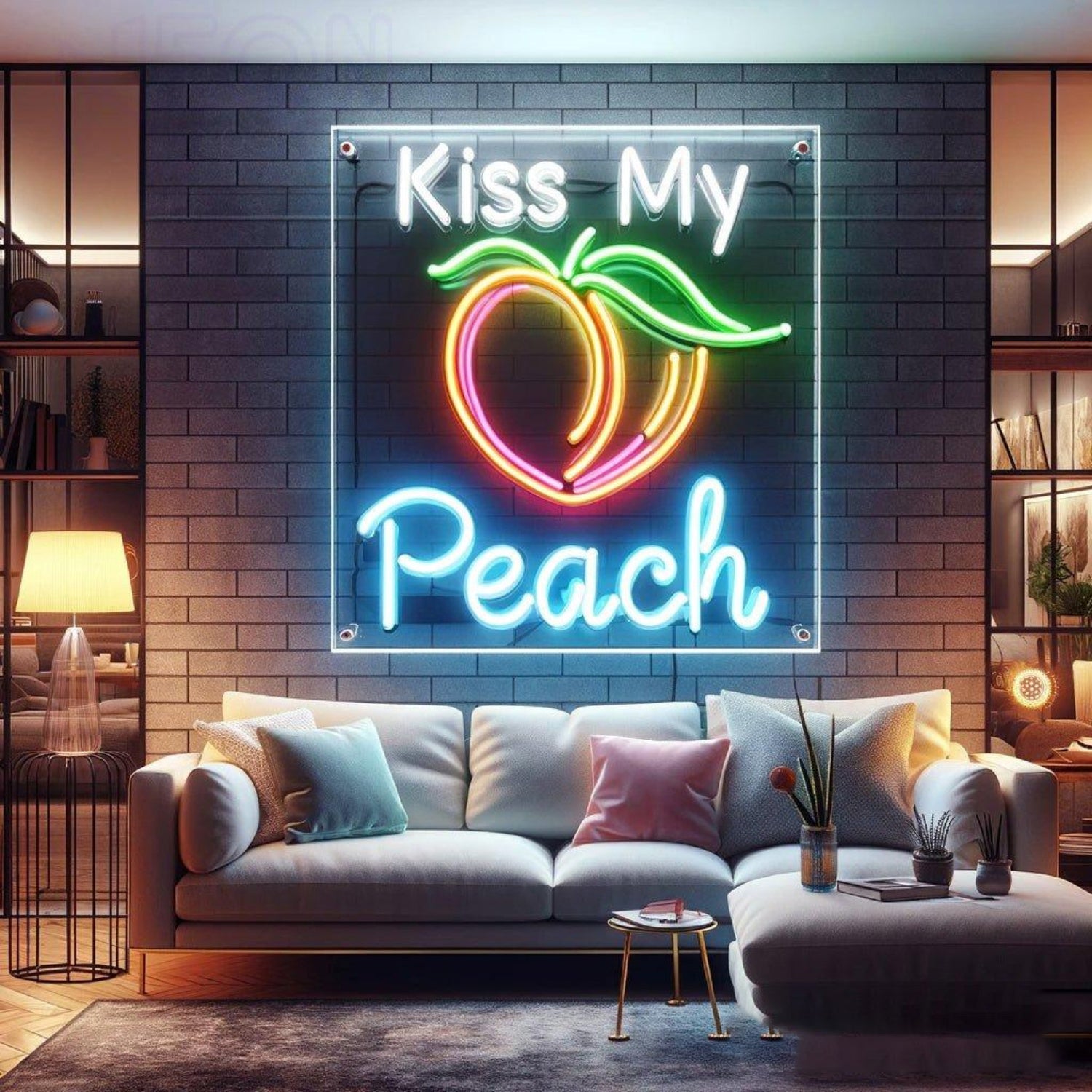 Kiss My Peach Multicolor Led Neon Sign Modern Living Room Wall Art | Shineneon