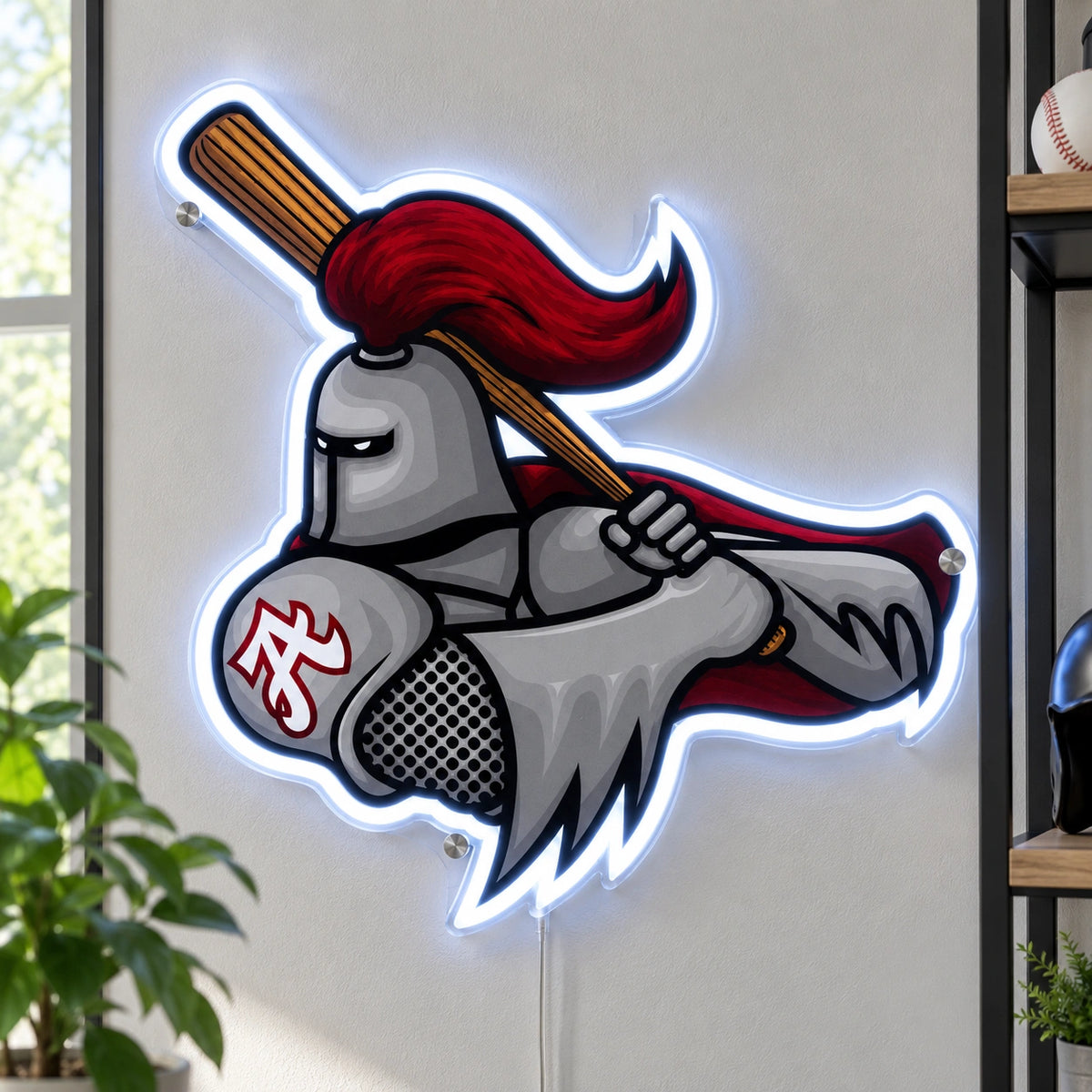 Knight Baseball Emblem Custom LED Neon Sign | 970118406e8fb82247552edcf51cf423905387bf023e233d321a984826103338 | natural_light