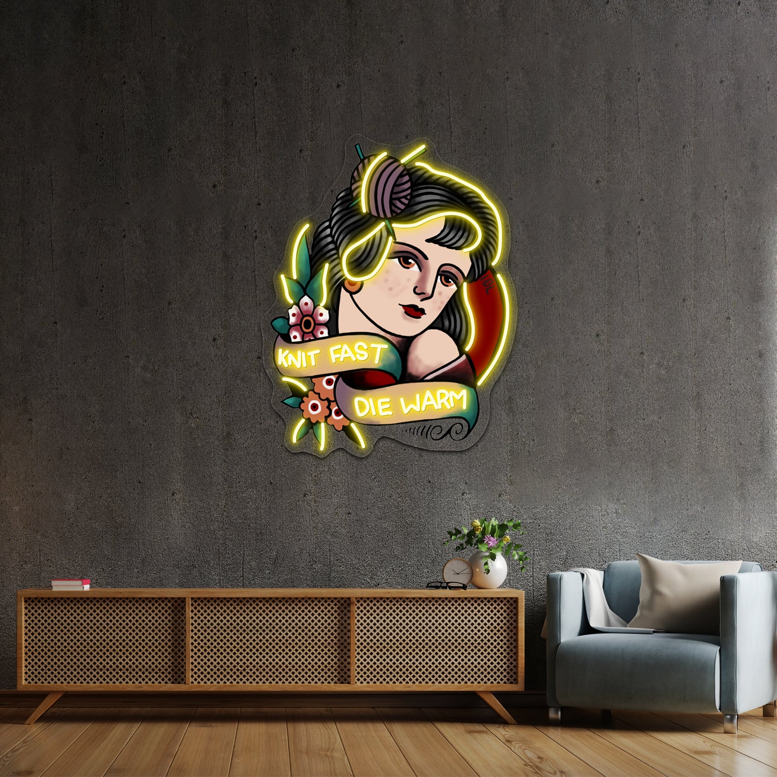 Knit Fast Die Warm Artwork Neon Signs For Sale | Shineneon
