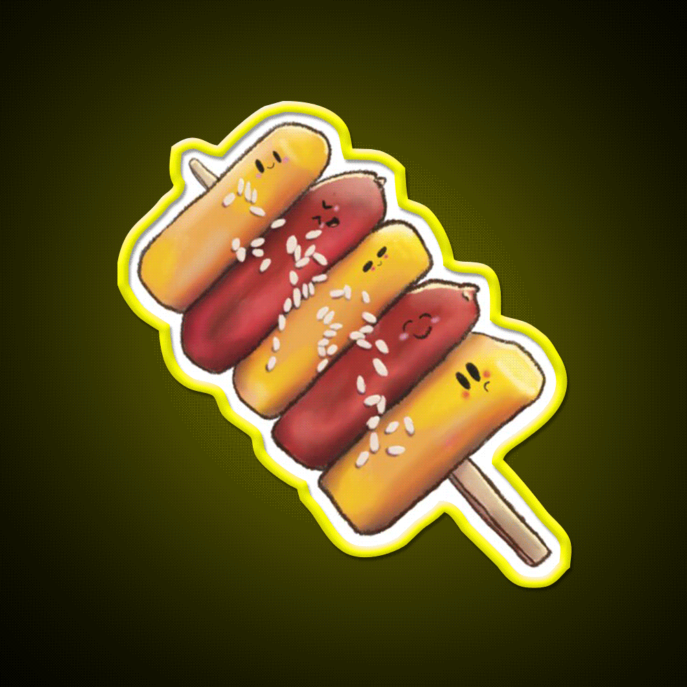 Korean So Tteok So Tteok Sausage Rice Cake Snack Food Led Neon Sign Rgb Color - Custom LED neon sign front view