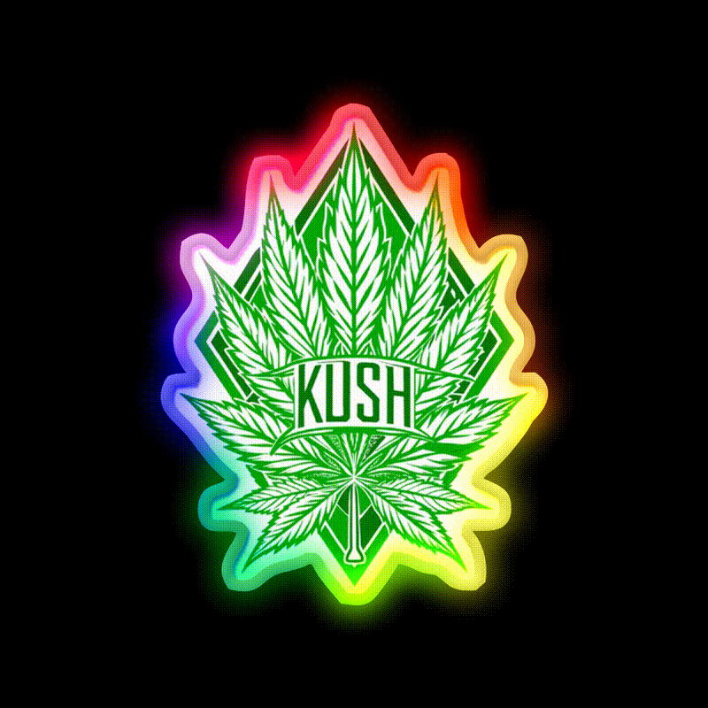 Kush Leaf Hemp Inspired Green Leaf Led Neon Sign Rgb Color - LED neon sign close-up detail