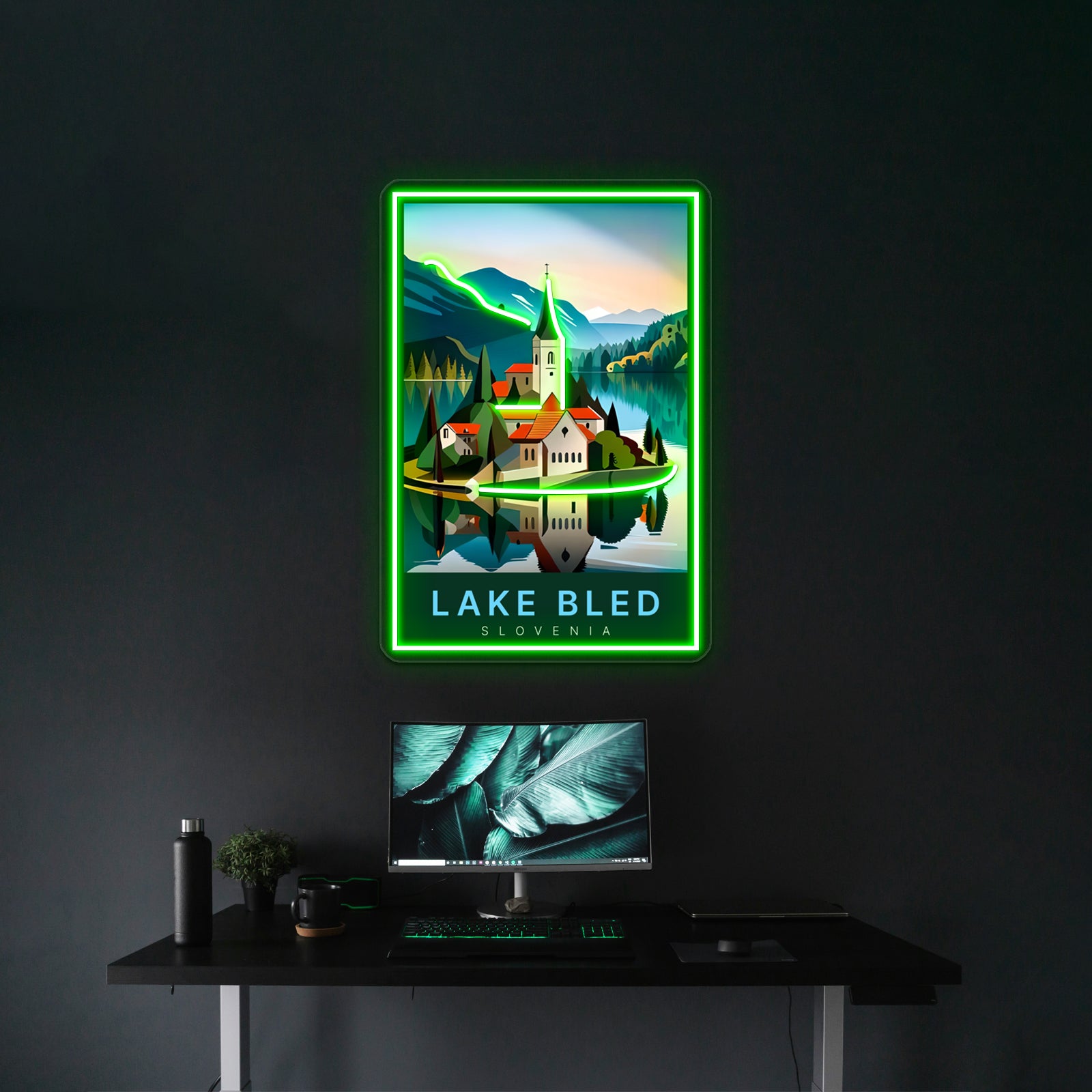 Lake Bled Digital Art Illustration Travel Poster Wall Artwork Neon Signs | Shineneon
