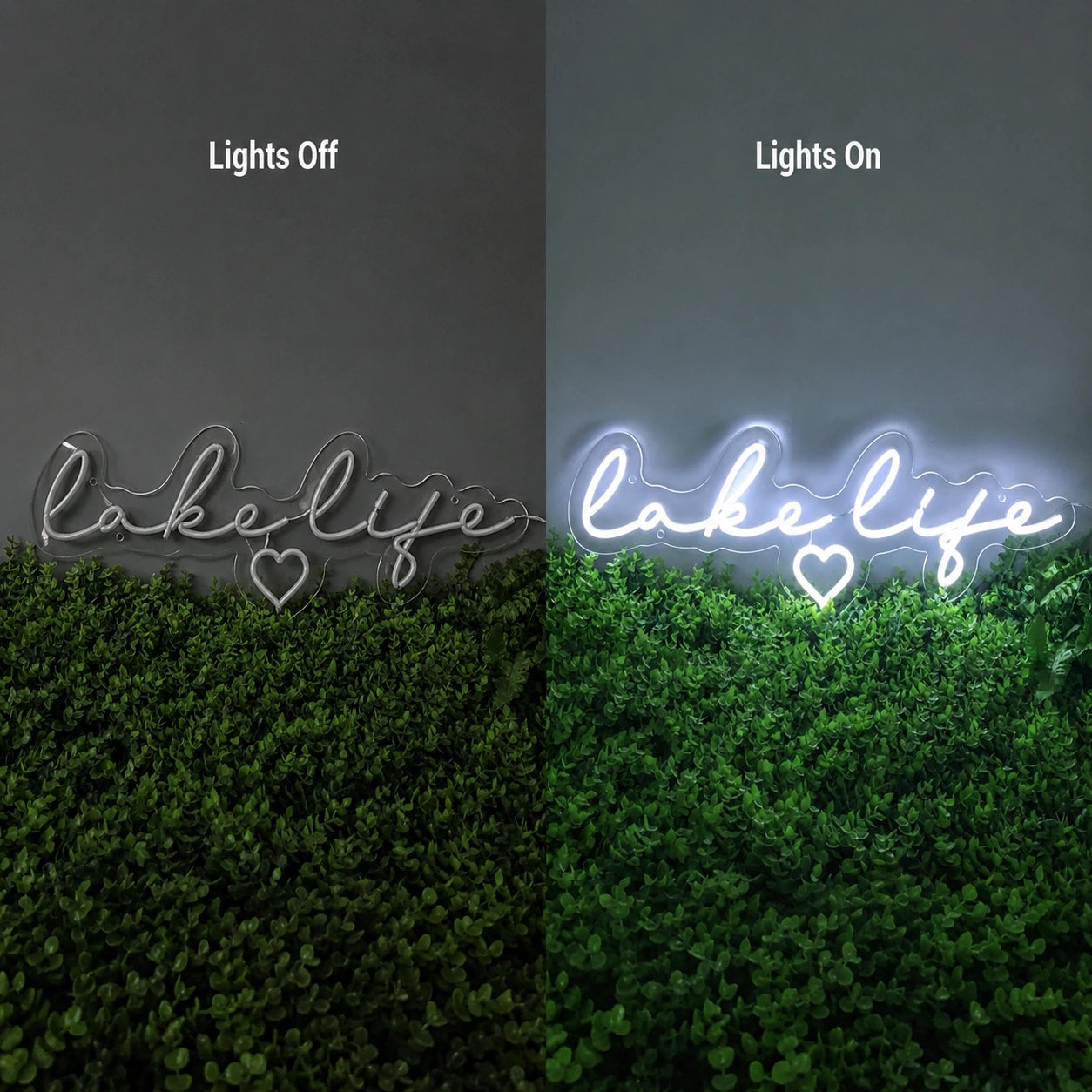 Lake Life Green Wall Neon Sign LED Neon Sign day and night comparison