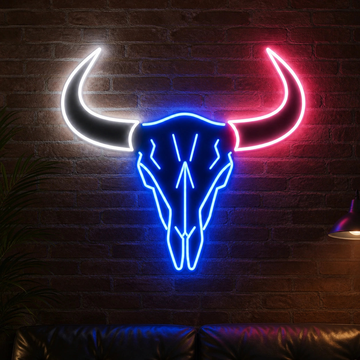 Large Longhorn Bull Skull Vintage LED Neon Sign real lifestyle scene