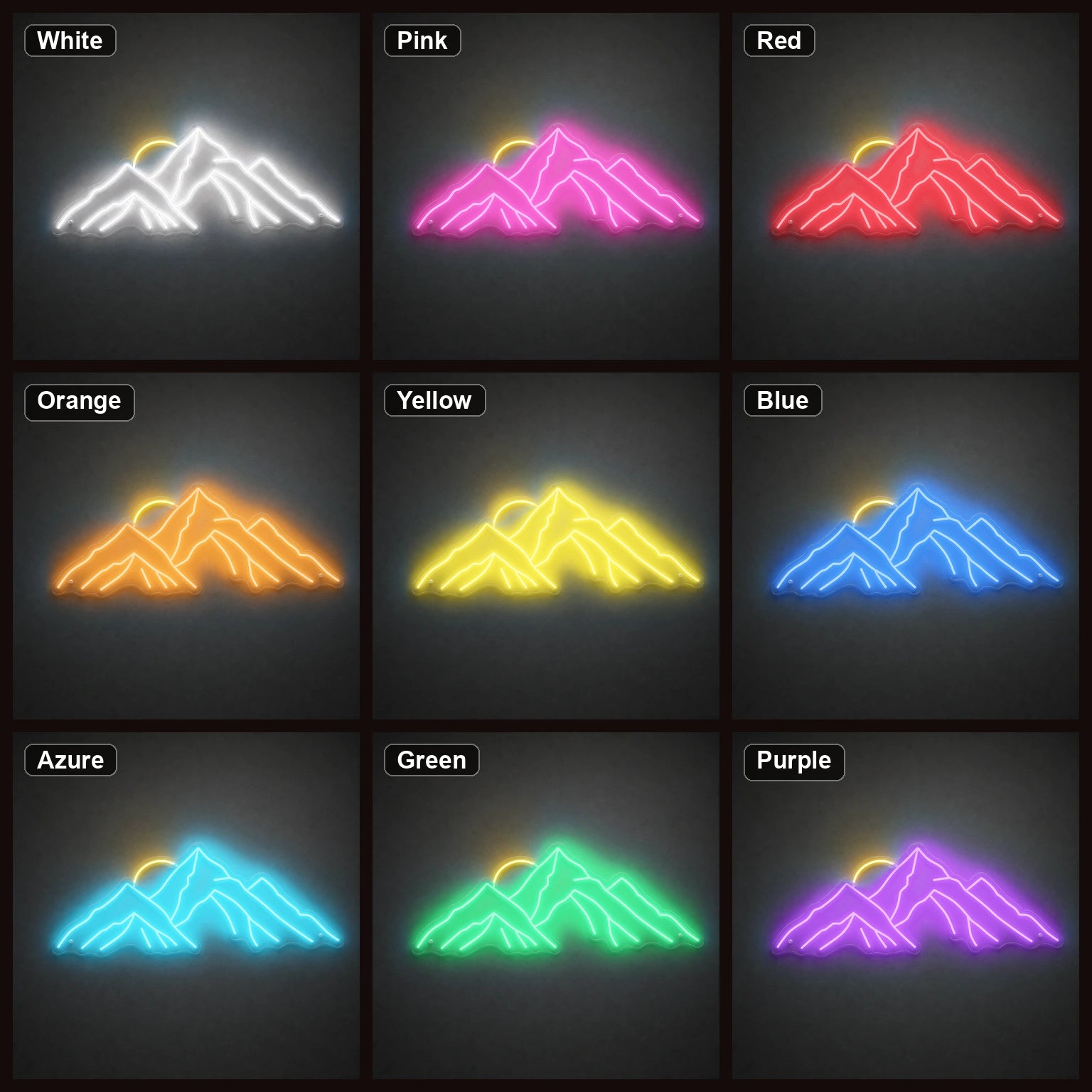 Layered Mountain Range With Rising Sun LED Neon Sign color grid