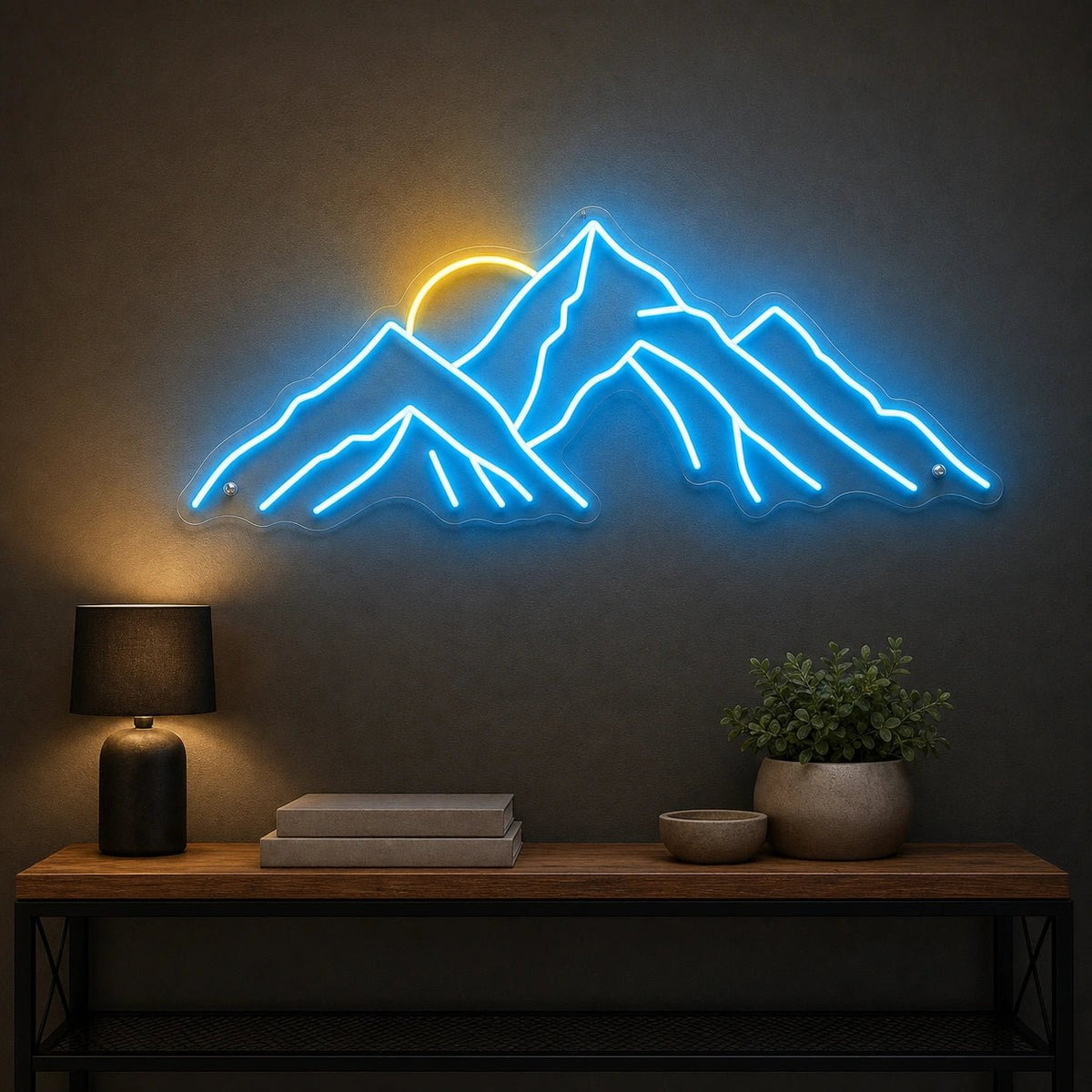 Layered Mountain Range With Rising Sun LED Neon Sign - Shineneon